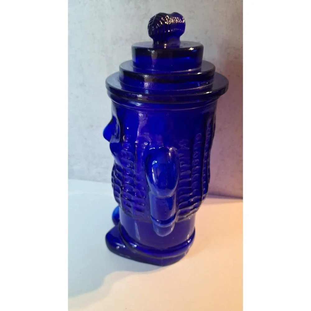 Vintage Planters Mr. Peanut Cobalt Blue Glass Cookie Jar with Lid 13 Inch USA